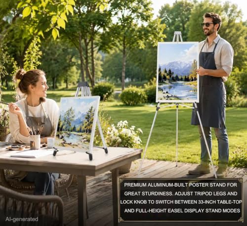 MXG 64" Adjustable Aluminum Large Display Stand,Easel for Painting & Sign - color: Silver