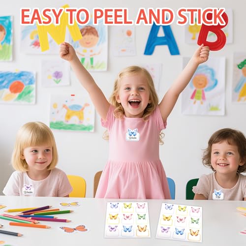 108 Pieces Butterfly Name Tag Stickers, Self Adhesive Blank Name Labels - color: 108 Butterfly