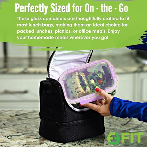 Glass Meal Prep Containers 2 & 3 Compartments with Lids 4 Pack 32 oz - color: Lavender (2,3 compartment - 4 pack, 32oz)