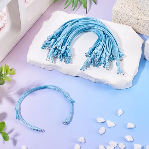 20Pcs Cyan Adjustable Braided Cord Colorful Waxed Thread Half Finished Bracelet with Jump Rings for Wrist DIY Women Jewelry Making Friendship Fashion Bangle Accessory - color: Cyan
