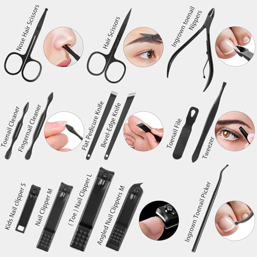 26Pcs Manicure Nail Clipper Set for Men Women Gift, Black Case - color: Black