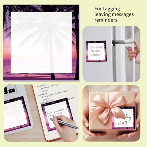 Cute Sticky Notes 3 x 3 in, 2 Pack Self Stick Note Pads with Fun Patterns, Strong Adhesive Memo Pads for Office School Home, 80 Sheets per Pad Sunset Beach - color: Sunset Beach