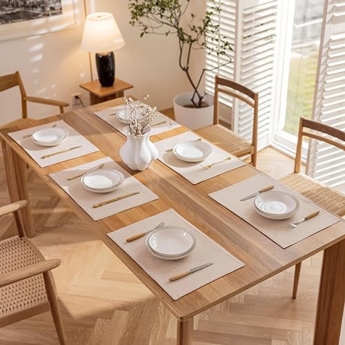 Demetex Linen Placemats Set of 4 Heat Resistant Cloth Placemats Table Place Mats Burlap Plate Mats for Dining Kitchen Banquet, Light Linen - color: Light Linen, size: Placemats set of 4