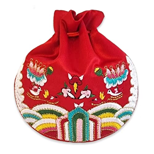 Seoulful Vintage Korean Embroidered Bokjumeoni - Traditional Lucky Pouch - Hanbok Fortune New Year & Chuseok Gift Bag (Red) - color: Red