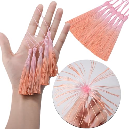50Pcs 5 Inch Bulk Bookmark Tassel Kit for Graduation, Keychain(Pink Orange) - color: Pink&orange