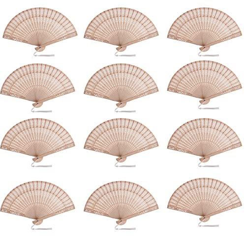50 Sets Wooden Hand Fan Wood Handheld Folding Fans with Organza Bags and Thank You Tag and Tassels Wedding Party Favors