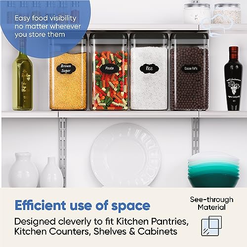 Chef's Path Airtight Food Storage Boxes with Labels - Kitchen Storage - Flour, Cereal, Pasta - Plastic Storage Boxes with Lids (4pcs-3.2L) - color: 4 Pack - 3.2l