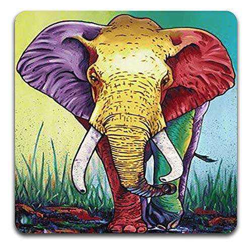 Watercolor Hand Drawn Elephant Square Coaster Set of 4 - color: Watercolor Hand Drawn Elephant