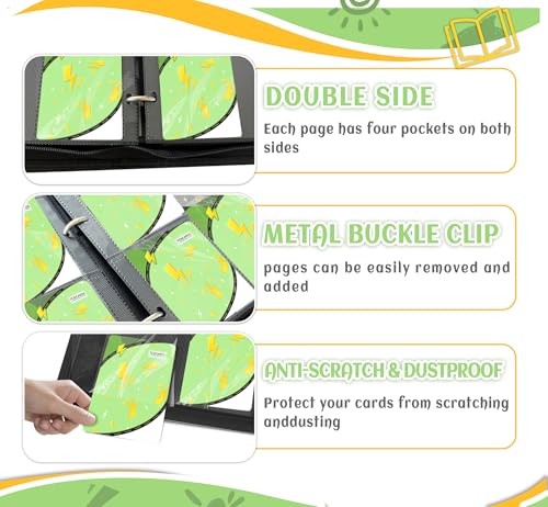 Trading Card Binder 4 Pocket,Card Binder 400 Pockets,Card Book Holder Cards with 50 Removable Sleeves,3-Ring Zip Design MTG/TCG/Sport Collectible Trading Card Albums Gifts for Boys and Girls(Green) - color: Green, size: Small