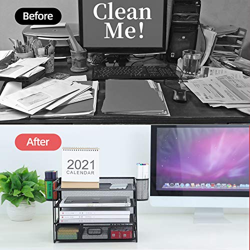 Marbrasse Desk Organizer, 4-Tier Paper File Letter Tray, Black - color: Black With Pen Holder