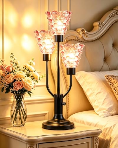 Lightdot Mid Century Modern Black Glass Table Lamp Dimmable Bulbs Included - color: 23-Black-Pink-Shell