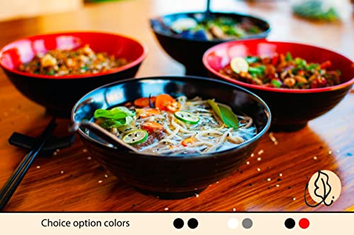 4 Ramen Bowls, 12 pieces Pho set. All Black Asian Japanese soup. Utensil: Spoons And Chopsticks kit. Melamine. Large 37 oz. Noodles, Rice, Udon, Thai, Chinese, Korean, Wonton, Miso - color: All Black x4