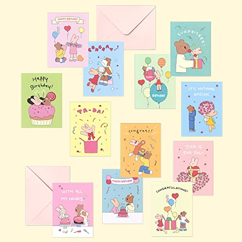 Monolike Day-by-day Card, Happy and Lucky Birthday - Mix 36 Mini Single cards, 36 envelopes, 36 stickers Package - color: Happy and Lucky Birthday
