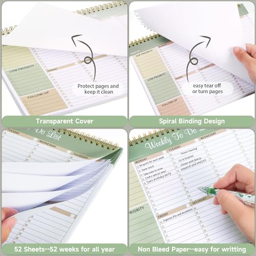 Thboxes Weekly To Do List Notepad, 8.5"x11" Desk Planner 52 Sheets, Green - color: Light Green Weekly To Do List