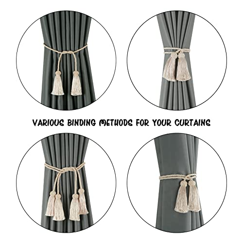 BEL AVENIR 2 Pack Handmade Rope Tassel Curtain Tiebacks - color: Beige, size: 2 Pack