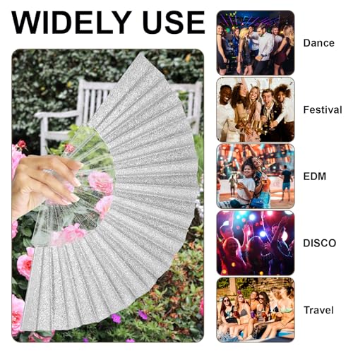 EOSAU 9" Glitter Folding Hand Fans Foldable, Clacking Fans for Women Silver - color: 9" Silver 01