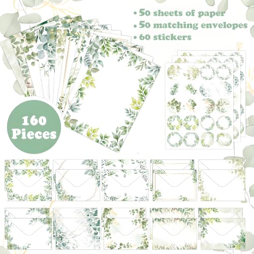 FUNCLASS 160 Pcs Leaf Stationery Set Letter and Envelopes - color: Leaf Unlined