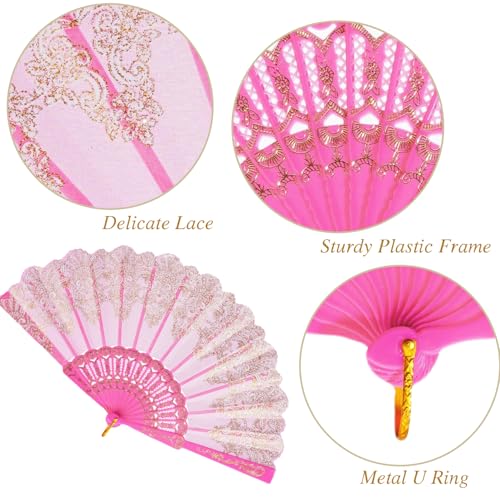 QIRMIZI 30 Pack Folding Handheld Fans,Silk Spanish Fan, Perfect for Weddings, Parties, and Dancing,Pink - color: Pink, size: 30 PACK