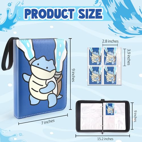 Premium Collectible Trading Card Albums，Card Binder Fits 400 Cards with 50 Removable Sleeves，Display Game Card Case book Holder, Turtle Themes - color: Turtle Cartoon
