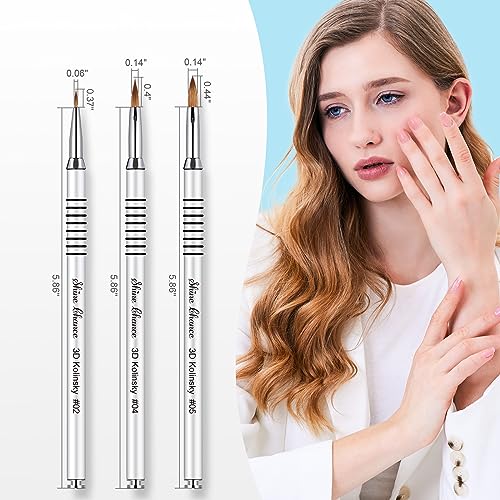 3Pcs 3D Nail Brushes Set Size 2 4 5, Kolinsky Hair Acrylic Flower Nail Art Brush, Art Design & Polish Mistake Cleaning Manicure Tools for Women Acrylic Application, Silver - color: Silver