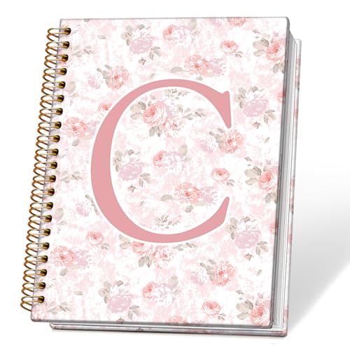 Pink Floral Personalized Initial Letter C Notebook Journal, Custom Gifts, Personalized Monogrammed Gifts for Women, Cute Custom Hardcover Spiral Notebook for School,5.5 x 8.3 - color: 00-coquette Floral(c)