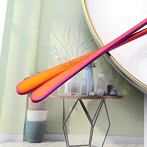 Buyer Star 5-pieces Rainbow Red Dinner Table Spoons 8-Inch Stainless Steel Metal Korean Soup Spoons - color: rainbow red