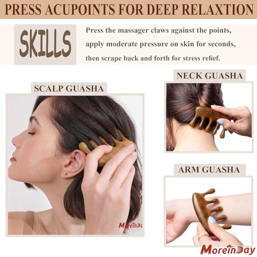 Wood Massager Comb for Hair Growth and Scalp Relax, Natural Green Sandalwood Handmade Head Massager, Loc Comb for Sisterlocks, Tapping Massage Technique - style: 01 Lucky
