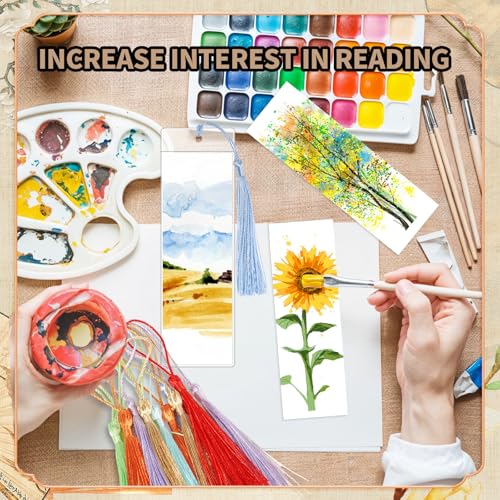 60 Sets Blank Kraft Paper Bookmarks Kit with Tassels and PVC Sleeves - color: White/60pcs