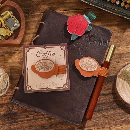2PCS Magnetic Bookmarks with Pen Clip, Leather Bookmarks for Women, Magnetic Pen Holder Book Accessories - style: Rose & Coffee