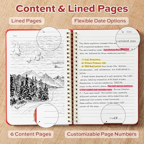 deli Red Lined Spiral Journal Notebook, 160 Pages, A5 (5.5"x8") Hardcover Writing Notebook, College Ruled Spiral Bound Journal for Women & Men - Perfect for Work, School, Office & Note Taking - color: Red