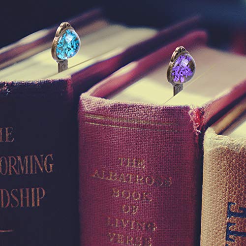 Wisdompro 2 Pcs Metal Bookmark Ruler with Dried Flower - Blue & Purple - color: Blue & Purple