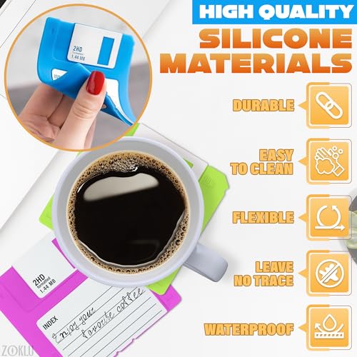 Floppy Disk Coasters Set of 6, 3.54 in, Colorful Retro 90s Design - color: 6pcs Multicolor Coasters