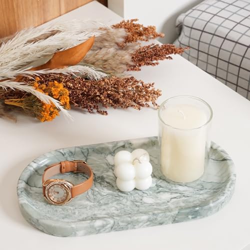 Koville Marble Bathroom Tray for Countertop, Vanity Tray Stone Trays for Decor, Natural Marble Decorative Tray for Dresser Organizer, Storage Trays for Perfume, Jewelry, Cosmetics(Retro Light Green) - color: Light Green