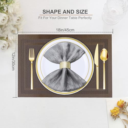 BETEAM Placemats Set of 8, Woven Vinyl Place Mats for Dining Table, Brown - color: Brown, size: 8 Pcs