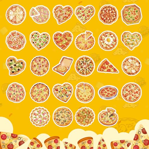 56 Pcs Pizza Water Bottle Stickers, Cartoon Pizza Vinyl Decals, Waterproof Adorable Food Stickers for Water Bottle Laptop Scrapbook Luggage Phone Decor Party Favors Birthday Gifts - color: Pizza