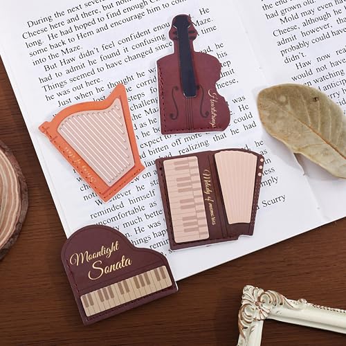 4PCS Leather Musical Instrument Bookmarks，Cute Corner Book Marks Sets for Reading，Art Read Lover Gifts for Women Men Girls Kids Reader，Pretty Book Markers for Reading, Aesthetic Gifts for Planner - style: Musical Instruments