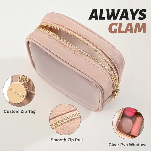 Aveniee Small Clear Makeup Bag, Mini Makeup Bag for Purse Organizer, Cosmetic Bag Travel Zipper Pouch for Women, Cute Car Accessories for Skincare Lipstick Essentials-Sand - color: Sand