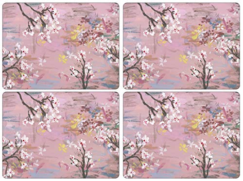 Pimpernel Blooming Dogwood Placemats, Set of 4 (15.7" x 11.7") – Cork-Backed Rectangular Boards with Floral Artwork, Lacquered Surface, Heat & Stain Resistant Decorative Table Mats for Dining - size: 15.7" x 11.7" Rectangular, style: Emerging