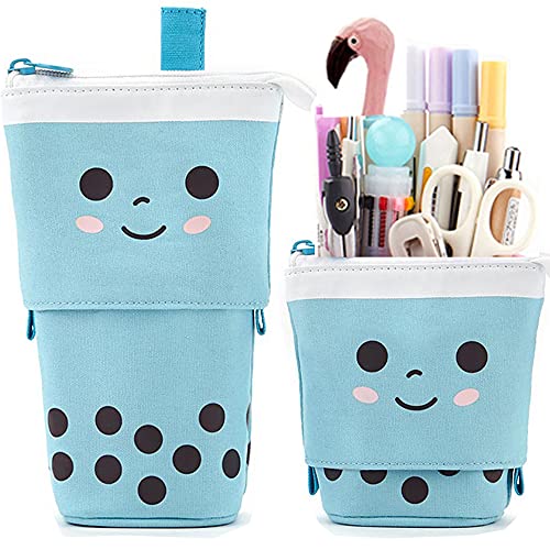 Telescopic Pencil Bag Pen Holder Pop Up Stationery Case, Stand-up Retractable Transformer Bag Standing Organizer, Great for Christmas Holiday New Year Office Bag - color: Blue