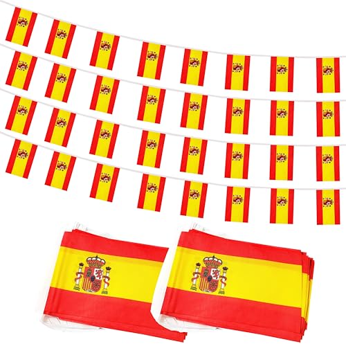 100 Feet Spain String Flag, 76 Pcs Spanish Banner Flag, Small Mini World Banner Flags for Sports Events, Bars Decorations, School Festivals, Party Decorations, Celebrations (Spain) - color: Spain