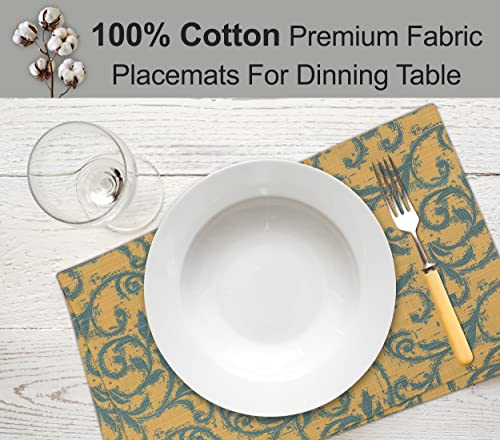 Ruvanti Placemats Set of 6, 100% Cotton Place Mats of 13"x19", Vine Spirals - color: Vine Spirals