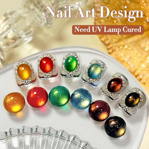 Double Rhythm Cat Eye Gel Nail Polish Set of 6 Same Color Same Bottle 0.5 Oz Shimmer Glitter with Magnet Holographic Reflective Magnetic UV Polish Kit (Golden Black Brown Red Blue Green-T6-33) - color: Neon Yellow Green