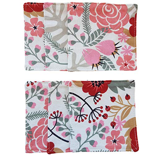 2 Layers Coasters Saucers Canvas Floral Botanical Fabric 4", 6 Pack - Sweet Exotic Flower - color: Sweet Exotic Flower