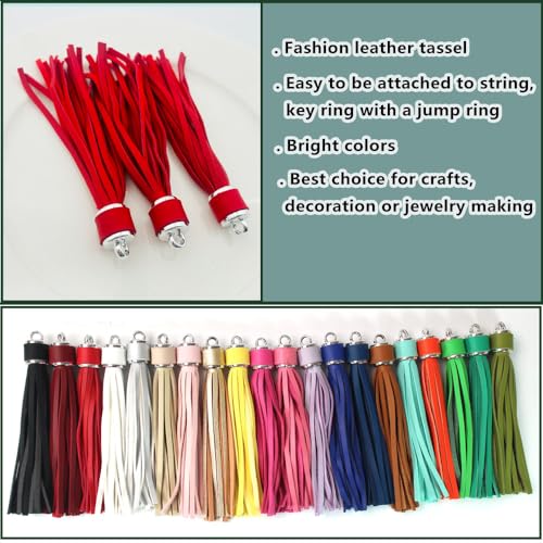 4.3'' Red PU Leather Tassels 12Pcs Gold Caps for Keychains - color: Red