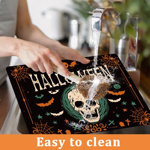 Halloween Plastic Placemats Set of 6 Black Gothic Bat Mat 17×13×0.04 in - style: Halloween Gothic Bat