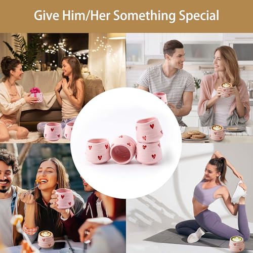 Ceramic Tea Cup Set, 5OZ Espresso Cups, Pink Love, Set of 4 - color: Pink Love
