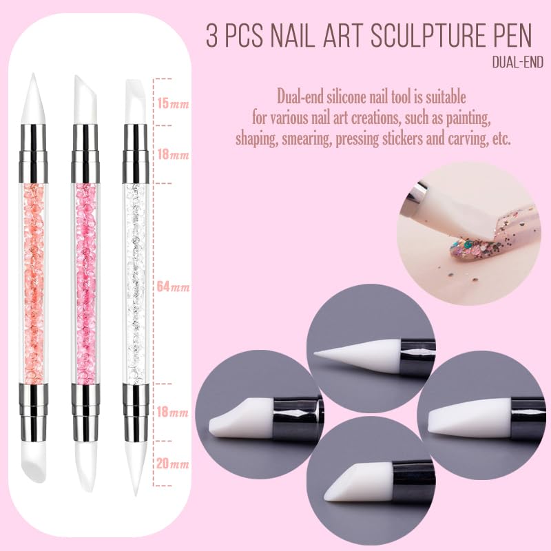 KINGMAS 29PCS Nail Art Brushes Nail Dotting Tools Resin Palette Kit