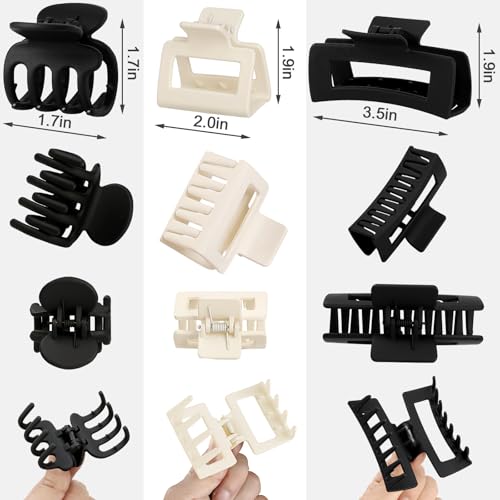 SMKSL 12 Pcs Hair Claw Clips for Women & Girls 3 Styles Hair Accessories - color: Black & White