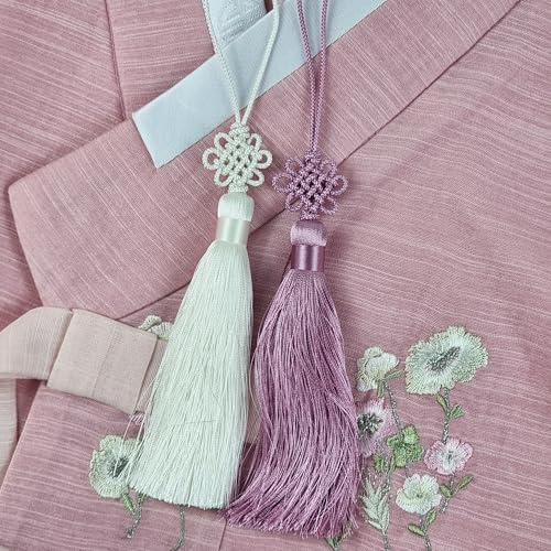Mini Korean Silk Knot Norigae Set - 2 Pack Arirang Inspired Tassel Bag Charms in 13 Colors - Traditional Hanbok Accessories (Light Pink) - color: Light Pink