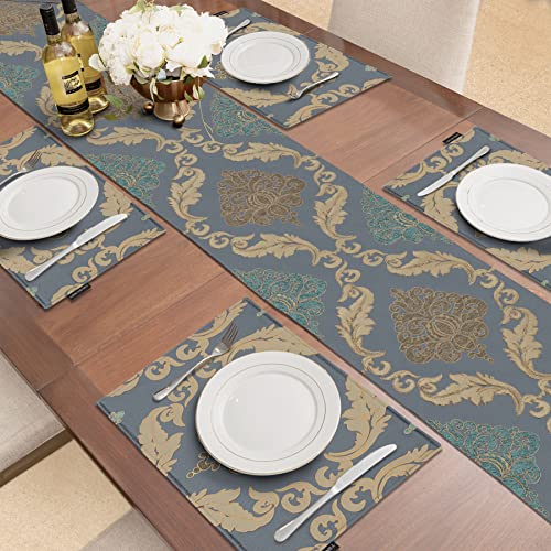 Loom and Mill Luxury Damask Placemats Double Layer, Set of 6, Grey Blue - color: Grey Blue_peyton, size: 6 Pieces